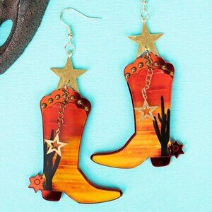 ICON Acrylic Desert Sunset Cowboy Boot Earrings NWT
